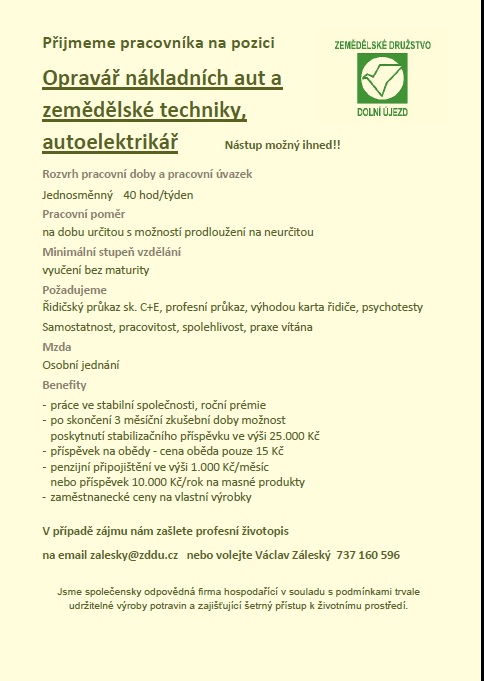 nabídka práce - opravář
